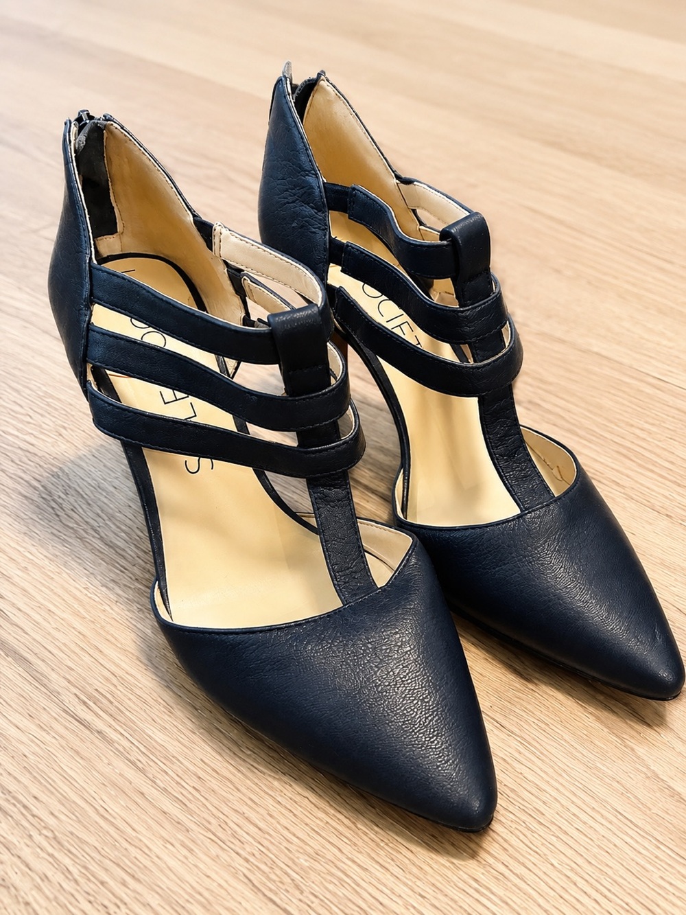 Sole Society Mallory T-Strap Leather Pump — Navy Blue